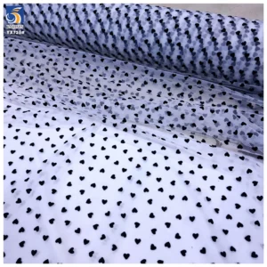 YX735 Sexy Design Polyester Flocked Tulle Fabric With Heart Breathable Knitted Mesh Net Fabric for Girls' Skirts and Bags...