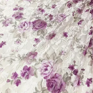 YX738 Elegant Printed Chantilly Lace Fabric 95 Polyester 5 Spandex Stretch Flowers Printed Chantilly Lace Fabric - Spandex...