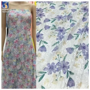 YX744 Purple Floral Stretch Mesh Net Chantilly Lace Fabric 95 Polyester 5 Spandex Printed Mesh Lace Fabric for Clothing...