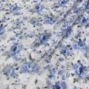 YX745 High Quality Good Quality Blue and White Floral-Print Spandex Stretch Chantilly Lace Mesh Fabric for Dress/Skirts...