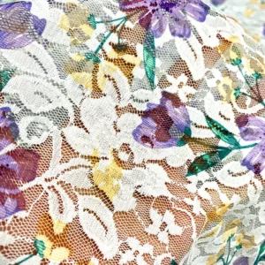 YX745 High Quality Good Quality Blue and White Floral-Print Spandex Stretch Chantilly Lace Mesh Fabric for Dress/Skirts...