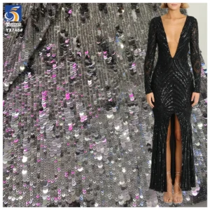 YX748 250gsm Elastic Mesh Embroidery 3MM+5MM Straight Metallic Sequin Fabric Fashionable Women's Skirts Sequin Fabric...