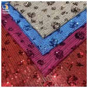 YX750 2026 Latest 3MM Elastic Mesh Sequin Flower Fabric 200gsm Rose Pattern Metallic Sequined Fabric for Skirts - Polyester...