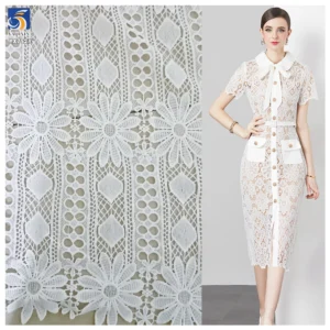YX752 2025 Latest Water-Soluble Lace Embroidery Water-Soluble Fabric Geometric Flower Pattern Milk Silk Lace Fabric - 100%...