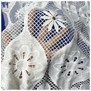 YX753 Custom Square Grid Mesh Water Soluble White Lace Fabric With Pattern Lace Milk Silk Lace Fabric for Dress - 100%...