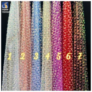 YX760 Hot Polyester Fantasy Style Fish Scale Dress Fabric Glittery Sequin Embroidered Mesh Sequin Fabric for Kids Dress...