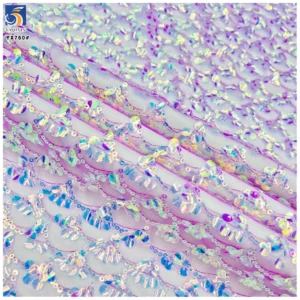 YX760 Hot Polyester Fantasy Style Fish Scale Dress Fabric Glittery Sequin Embroidered Mesh Sequin Fabric for Kids Dress...