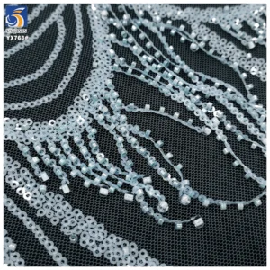 YX763 Latest Width 130cm Weight 250gsm European Style Beaded Embroidery Mesh Wedding Dress French Tassel Lace Fabric - 100%...