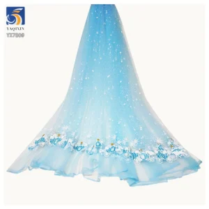 YX780 Christmas Winter Snowflake Print Tulle Fabric Polyester Knitted Princess Dress Snowflake Tulle Mesh Fabric for Girls...