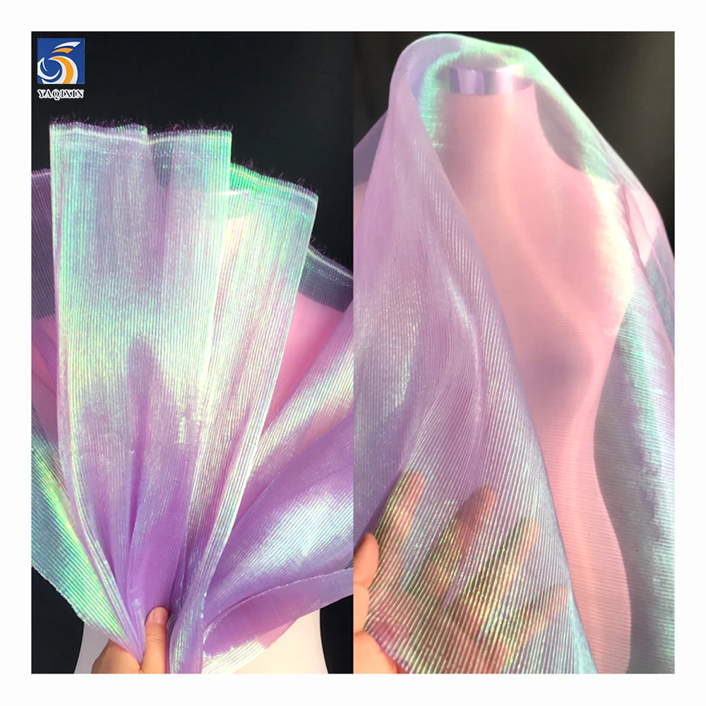 YX786 Fantasy 100% Polyester Sheer Sky Blue Organza Pleated Fabric for Lingerie Home Clothes and Stage Wear - 100%...