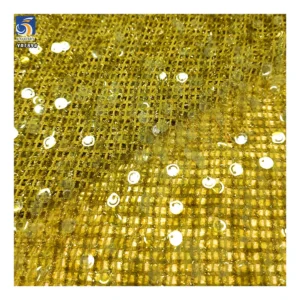 YX789 Custom Stretch Golden Sequin Embroidered Fabric Mesh Metallic Dot Knitting Sequin Stretch Fabric for Dresses - 100%...