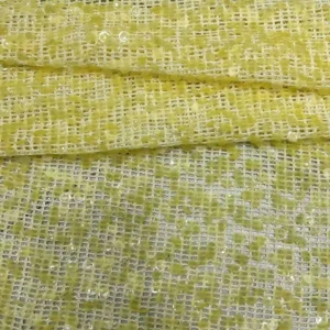 YX789 Custom Stretch Golden Sequin Embroidered Fabric Mesh Metallic Dot Knitting Sequin Stretch Fabric for Dresses - 100%...