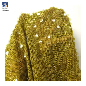 YX789 Custom Stretch Golden Sequin Embroidered Fabric Mesh Metallic Dot Knitting Sequin Stretch Fabric for Dresses - 100%...