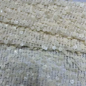 YX789 Custom Stretch Golden Sequin Embroidered Fabric Mesh Metallic Dot Knitting Sequin Stretch Fabric for Dresses - 100%...