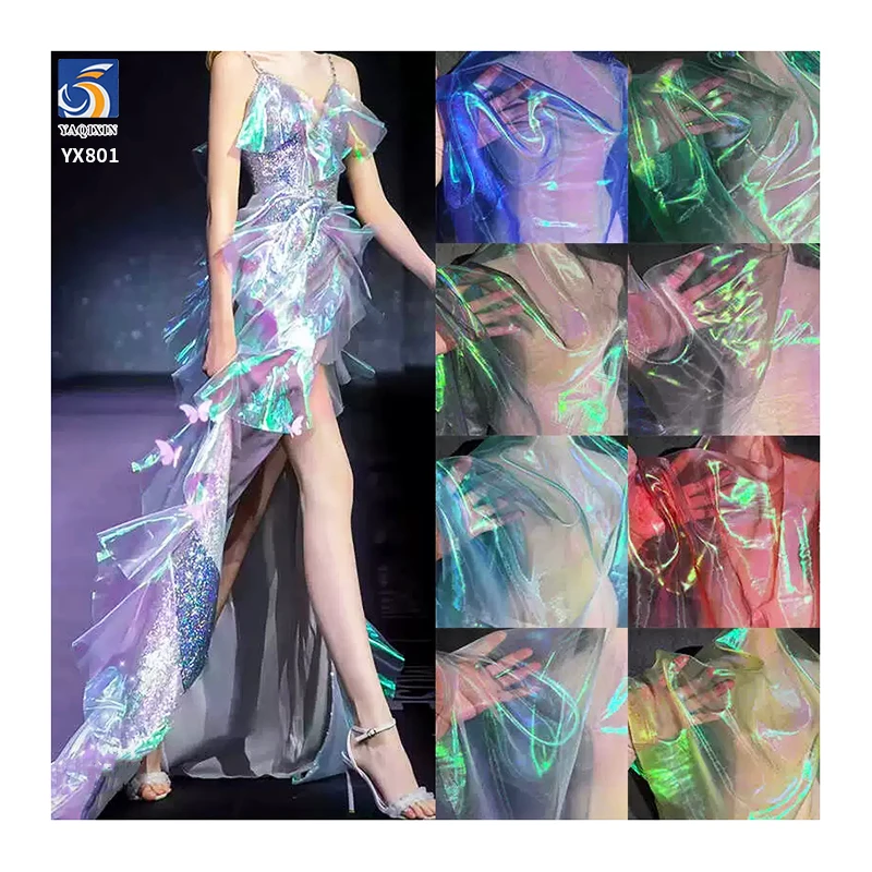 YX801 New Fashion Reflective 100% Polyester Woven Sheer Glossy Organza Fabric Dance Dresses Clothing Organza Fabric - 100%...