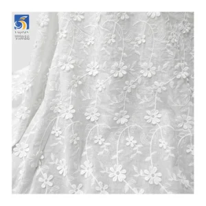 YX811 Custom Encrypted High Quality 120gsm Cotton Embroidery Lace Fabric Milk Silk Lace Floral Cotton Fabric With...