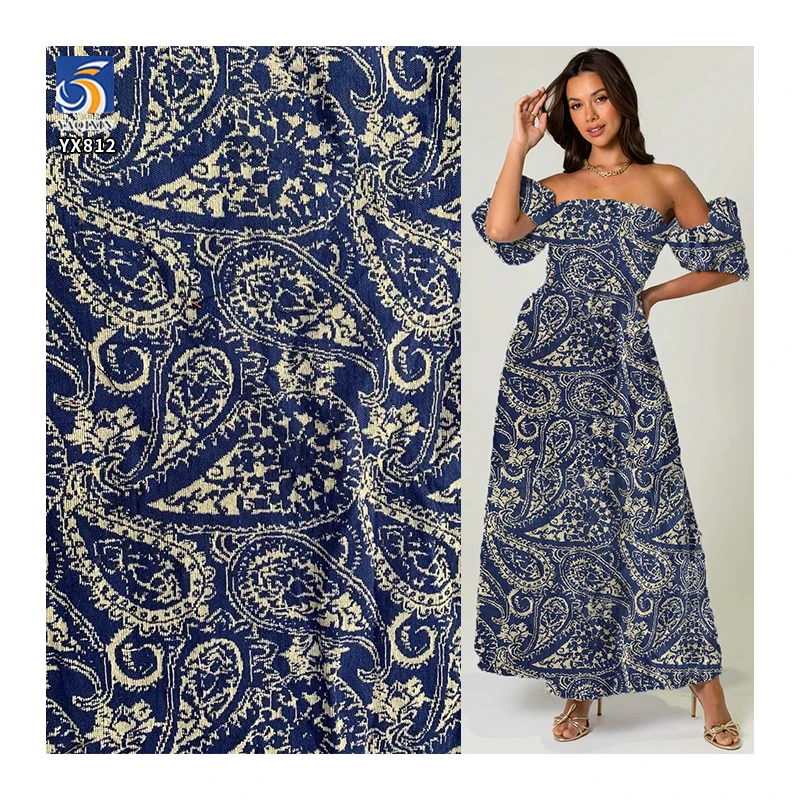 YX813 Ethnic Style Design Cashew Flower Woven Polyester Cotton Jacquard Chiffon Fabric for Clothing Home Fabric Tablecloth...
