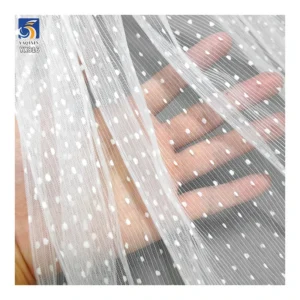 YX816 150CM Flocked Polka Dot 2mm Pleated Tulle Fabric White Striped Pleated Mesh Tulle Fabric for Women's Sleeve Skirt...