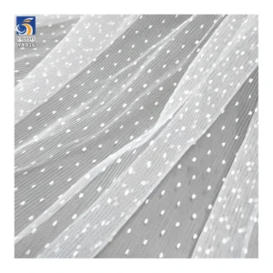 YX816 150CM Flocked Polka Dot 2mm Pleated Tulle Fabric White Striped Pleated Mesh Tulle Fabric for Women's Sleeve Skirt...