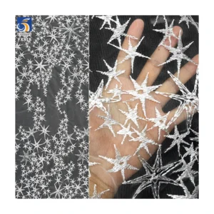 YX819 Popular Silver White Polyester Knitted Tulle Embroidered Star Fabric for Dresses Lace Home Textiles Clothing Stars...