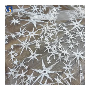 YX819 Popular Silver White Polyester Knitted Tulle Embroidered Star Fabric for Dresses Lace Home Textiles Clothing Stars...