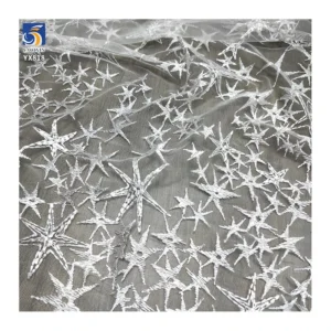 YX819 Popular Silver White Polyester Knitted Tulle Embroidered Star Fabric for Dresses Lace Home Textiles Clothing Stars...