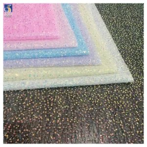 YX824 New Summer Design Silver Thread Double Layer Mesh 6mm Transparent Embroidered Sequins Fabric for Wedding Dress - 100%...