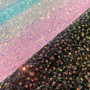 YX824 New Summer Design Silver Thread Double Layer Mesh 6mm Transparent Embroidered Sequins Fabric for Wedding Dress - 100%...
