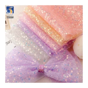 YX825 American Lolita Double Layer Polyester Mesh Embroidery Sequins Fabric Shiny for Clothing for Girls - 100% Polyester...