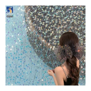 YX825 American Lolita Double Layer Polyester Mesh Embroidery Sequins Fabric Shiny for Clothing for Girls - 100% Polyester...