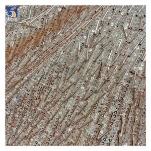 YX826 Latest Mesh Embroidery 3mm Sequins and Tube Sequins Fabric 400gsm Metallic Sequin Fabric for Suspender Skirt Party...
