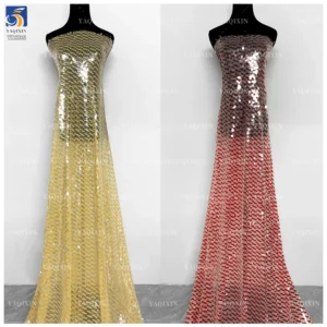 YX835 Customized 300gsm 9mm and 12mm Two-Color Sequin Mesh Lace Fabric for Women's Fashion Dress Sequins Fabrics - 100%...