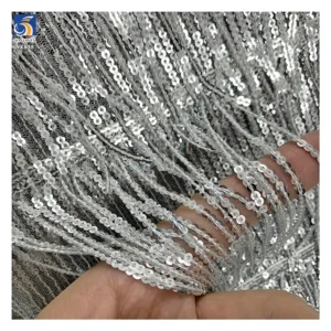 YX838 New Fashion 3mm Strip Embroidery Sequins Fabric Tassel Embroidery Skirt 3D Sequin Fabric for Dance Skirts Cheongsams...
