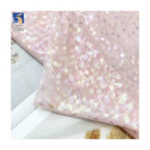 YX850 Weight 30gsm New Pattern Tulle Printing Fabric Cherry Glitter Foil Printing Mesh Tulle Fabrics for Girls Tutu Skirts...