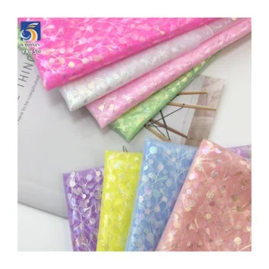 YX850 Weight 30gsm New Pattern Tulle Printing Fabric Cherry Glitter Foil Printing Mesh Tulle Fabrics for Girls Tutu Skirts...