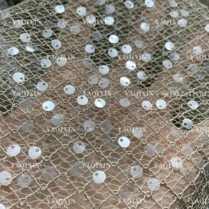 YX854 300gsm Apricot 100% Polyester Diamond Net Mesh Fabric with 5cm Sequins for Bridal Dress Veil Bag Fabric Knitting...