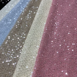 YX854 300gsm Apricot 100% Polyester Diamond Net Mesh Fabric with 5cm Sequins for Bridal Dress Veil Bag Fabric Knitting...