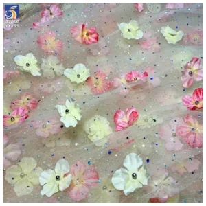 YX855 Beautiful 3D Glitter Tulle Polyester Colorful Butterfly Silver Glitter Mesh Tulle Fabric With Sequins 3D Butterfly...
