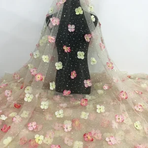 YX855 Beautiful 3D Glitter Tulle Polyester Colorful Butterfly Silver Glitter Mesh Tulle Fabric With Sequins 3D Butterfly...