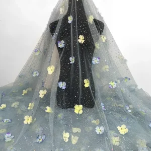 YX855 Beautiful 3D Glitter Tulle Polyester Colorful Butterfly Silver Glitter Mesh Tulle Fabric With Sequins 3D Butterfly...