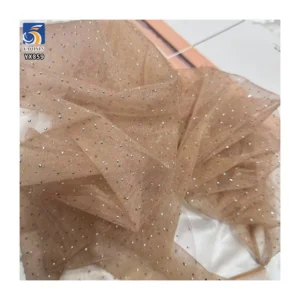 YX859 High Quality Knitted Glitter Mesh 3D Stone Silver Diamond Fabric for Wedding Dress Glossy Tulle Fabrics - 100%...