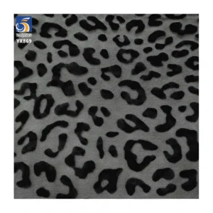 YX869-1 Popular Sexy Leopard Print Black Flocked Tulle Fabric Polyester Mesh Net Flocked Fabric for Underwear Socks - 100%...