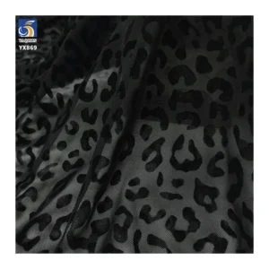 YX869-1 Popular Sexy Leopard Print Black Flocked Tulle Fabric Polyester Mesh Net Flocked Fabric for Underwear Socks - 100%...