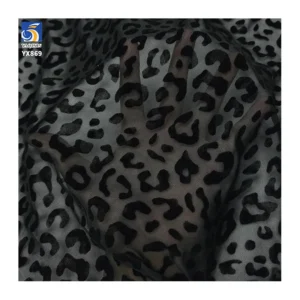 YX869 High Quality Customized Spandex Stretch Mesh Flocking Tulle Fabric Black Lace Leopard Print Mesh Fabric - Spandex...