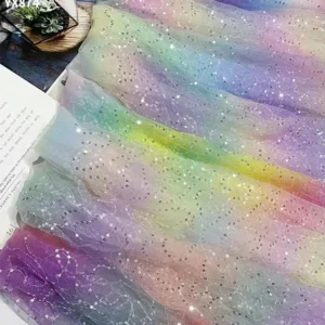 YX874 Girl's Skirt Polyester Gradient Digital Printing Rainbow Tulle Fabrics With 3mm Embroidery Sequins Knitted Mesh Fabric...