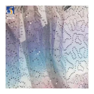 YX874 Girl's Skirt Polyester Gradient Digital Printing Rainbow Tulle Fabrics With 3mm Embroidery Sequins Knitted Mesh Fabric...