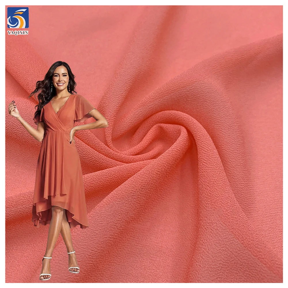 YX879 New Material Thin and Soft 100% Polyester 68gsm Silk Chiffon Fabric Woven Georgette Algae Green Chiffon Fabric - 100%...