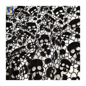 YX882 200gsm Halloween Black Milk Silk Embroidery Lace Embroidery Fabric Holiday Halloween Skull Net Mesh Fabric - 100%...