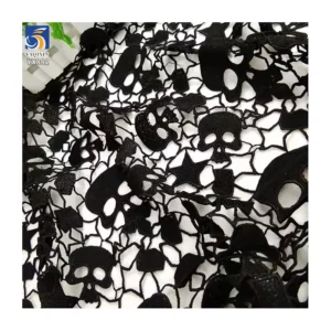 YX882 200gsm Halloween Black Milk Silk Embroidery Lace Embroidery Fabric Holiday Halloween Skull Net Mesh Fabric - 100%...