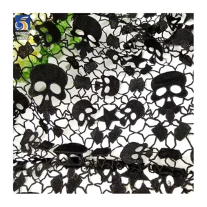 YX882 200gsm Halloween Black Milk Silk Embroidery Lace Embroidery Fabric Holiday Halloween Skull Net Mesh Fabric - 100%...